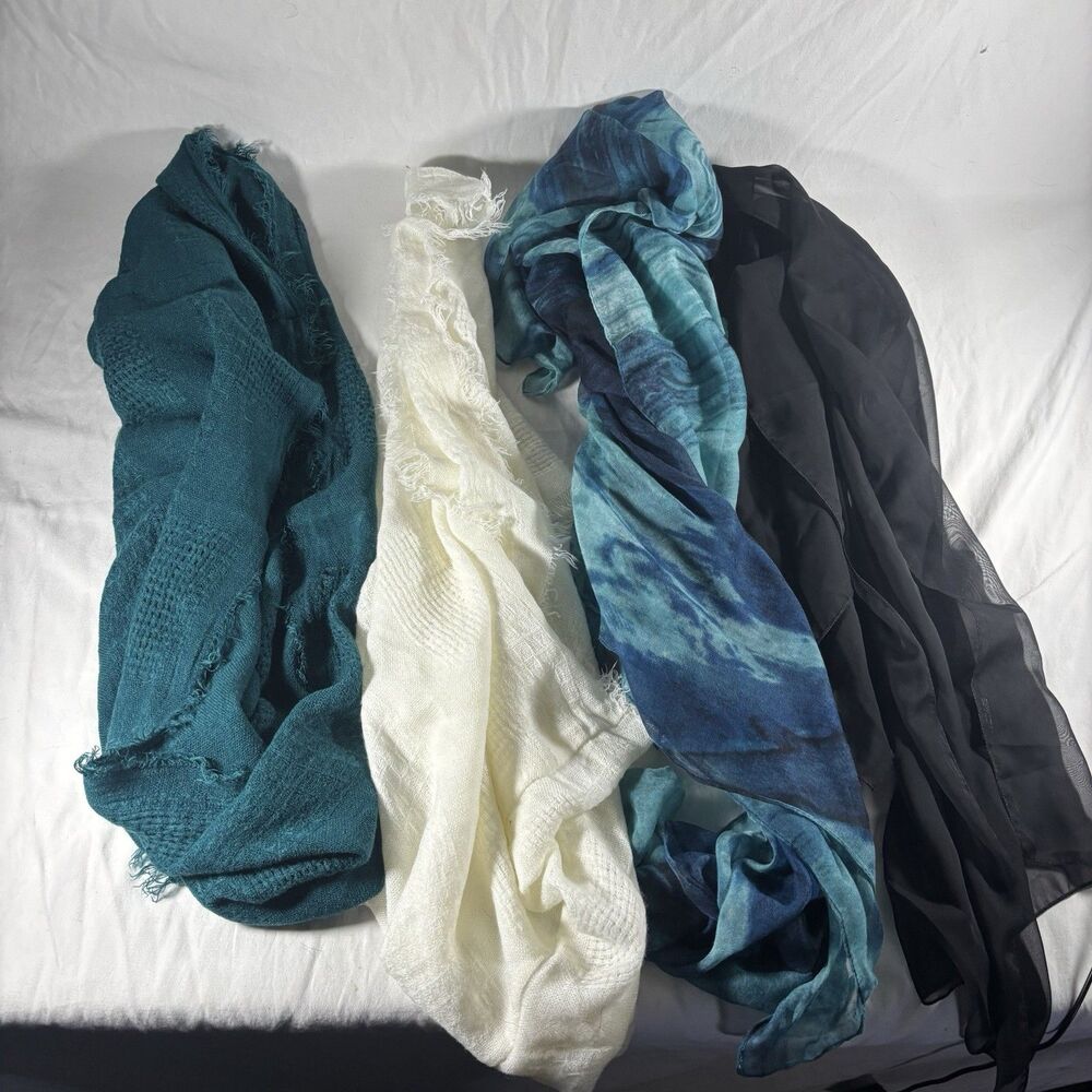Scarf Lot of 4 Teal Cream Blue Me to We , Black Cejon